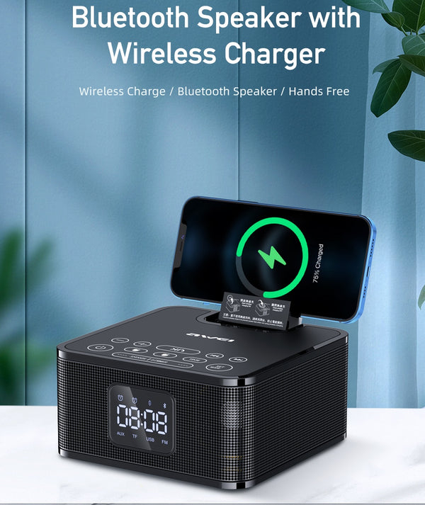 AWEI Y332 - Chargement sans fil Bluetooth 5.0 Haut-parleur, support téléphonique mains libres