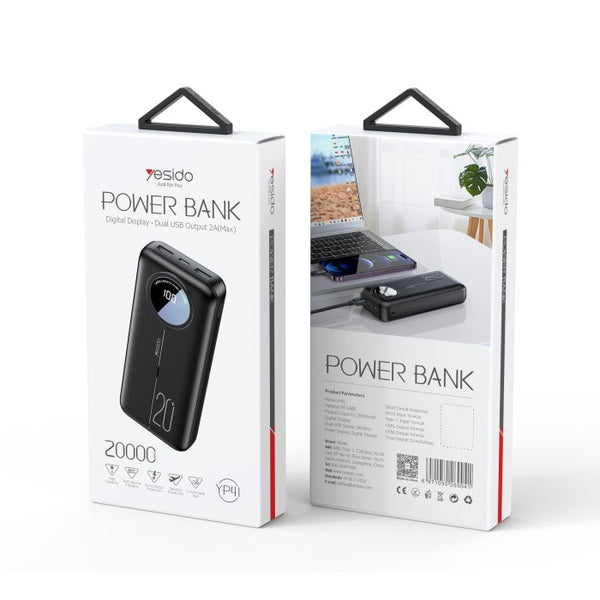 YESIDO LED Screen Display Power Bank Portable Charger Fast Charging 20000mAh Power Bank