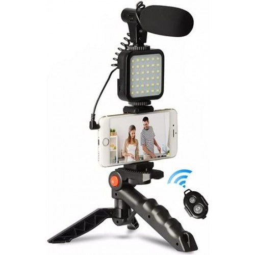 AY-49 Video Making Vlogger Kits - With Microphone, LED Fill Light Mini, Tripod For Phone Vlog, Camera, Video Recording Condenser