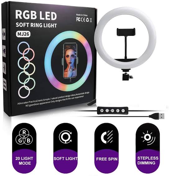 Ring Light RGB MJ26 26Cm Selfie - Trépied 2,10m