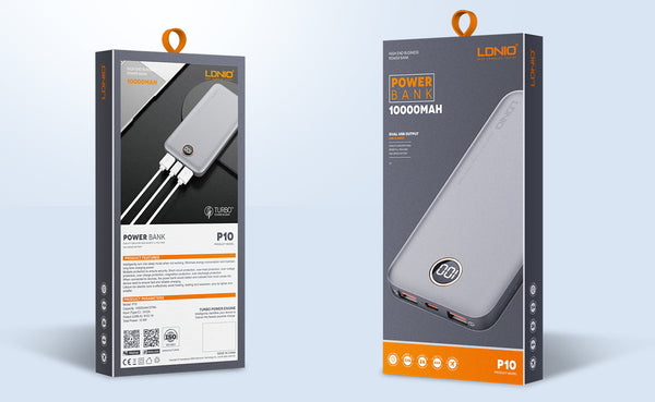 LDNIO 10000mAh Ultra Slim Led Digital Display Power Bank P10